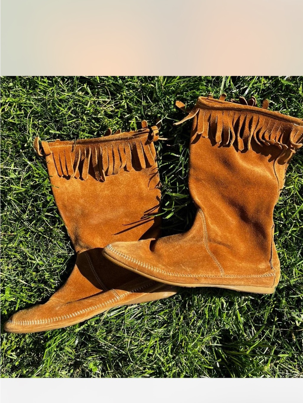 Jimmy Choo Fringe Suede Mid-Calf Boots in Cognac